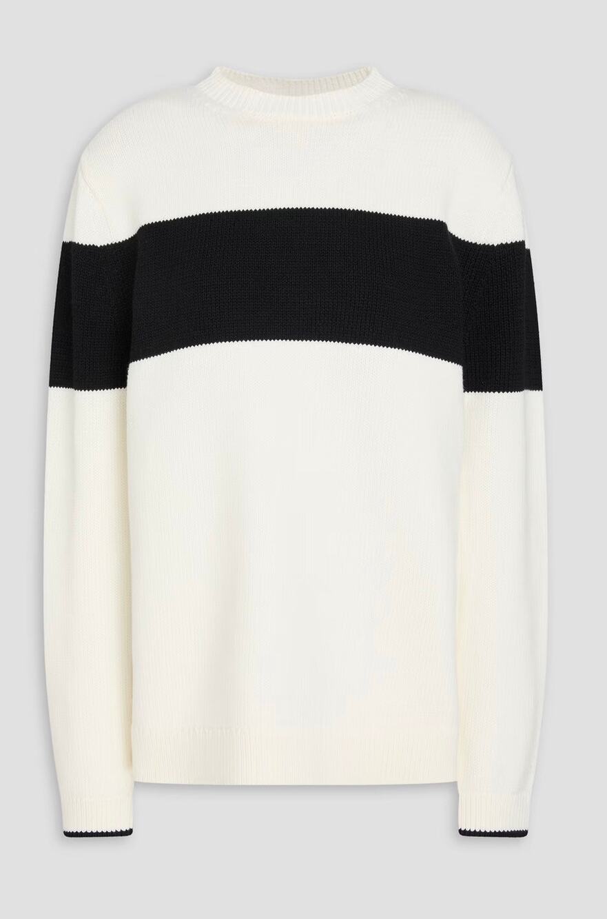 Toteme Contrast Stripe Knit Sweater XS Ivory Black Crewneck Cotton